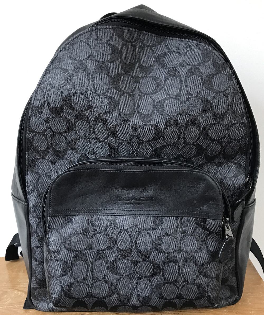 Genuine Coach Charter Charcoal Gray Black Leather Backpack Book Bag
